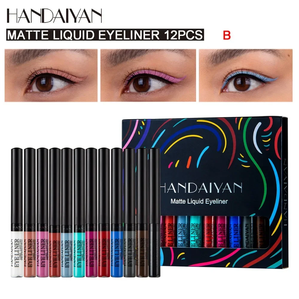 12Pcs/box Neon Eyeliner Pen Kit UV Light Pastels Waterproof Liquid Eyeliner Pencil Set Cosmetics Pastel-Black Light Eyes Make Up