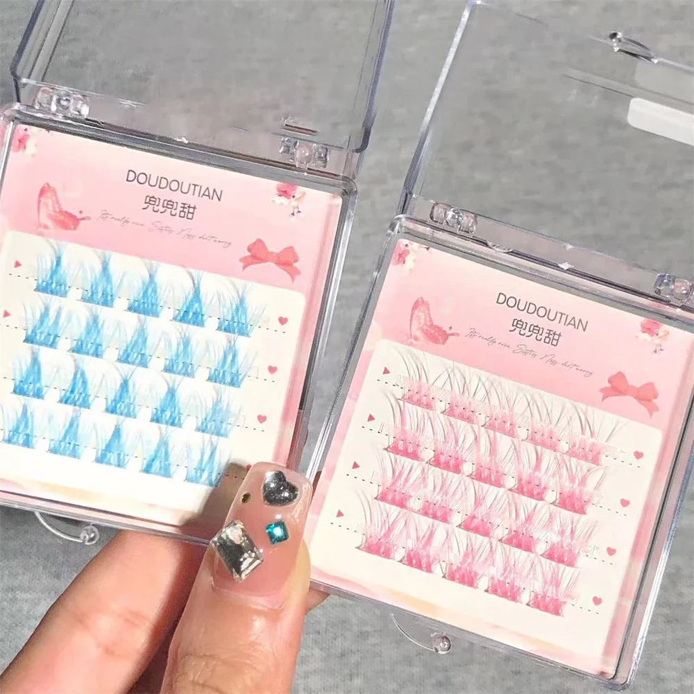 

4 Rows Fantasy Pink & Blue False Eyelash Colorful Hot Girls Individual Cluster Fake Lash Natural Manga Cosplay Lashes Extension