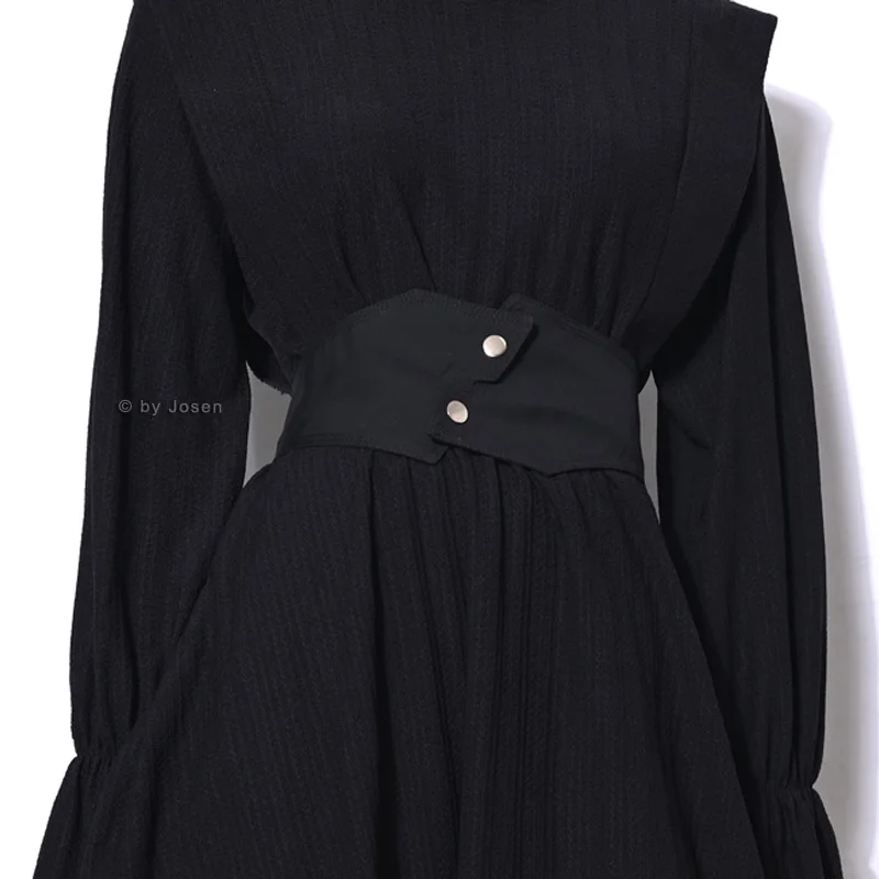 Simple Black X-shaped Buttonle Lady's Decorative Dress, Suit Trim, Elasticated and Versatile Wide Waistband