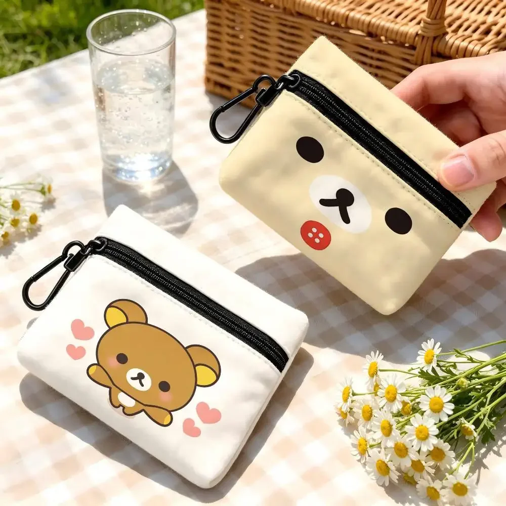 Cute A-R-Rilakkuma Face Prints   Wear-resistant Oxford Cloth Coin Purse Portable Backpack Hanging Card Storage Bag