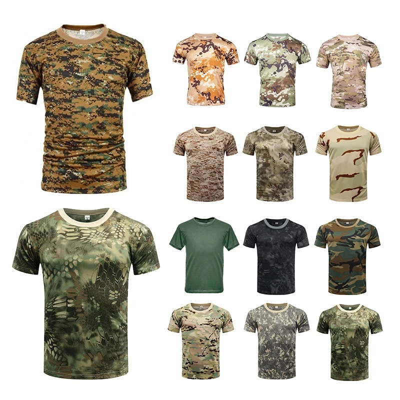

Men Camouflage T-Shirt Casual Tactical T Shirts Short Sleeve Military Shirt Quick Dry Outdoor Gym Top Breathable Male Clothing