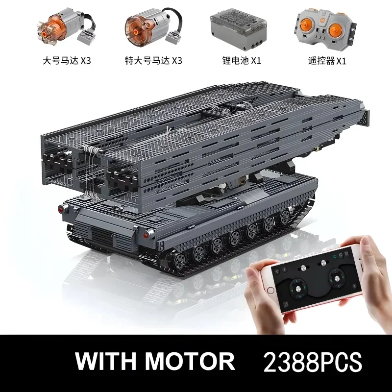 Mould King 20002 Military Tank Building Blocks – 2388 PCS RC Bridge Layer Tank Model, Compatible with Brick Toys, Gift for Adult
