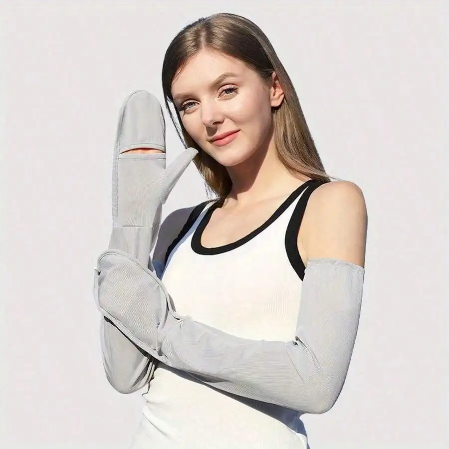 

Summer Long Thin Outdoor Cycling Breathable Finger Sleeves, Women'S Quality Resistant And Sunscreen Gloves, Anti Slip Driving Ice Sleeves, Suitable For Cycling, Hiking, Fishing, Traveling, And Working Outside