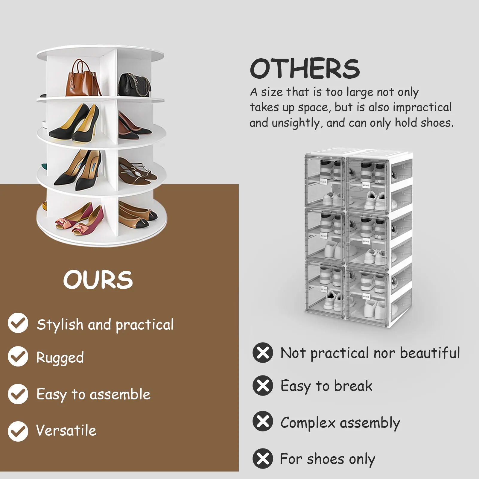 360 Shoe Organizer Rotate 4-Tier Vertical White Shoe Rack Shoe Organizer Tower, Shoe Carousel, Round Shoe Rack