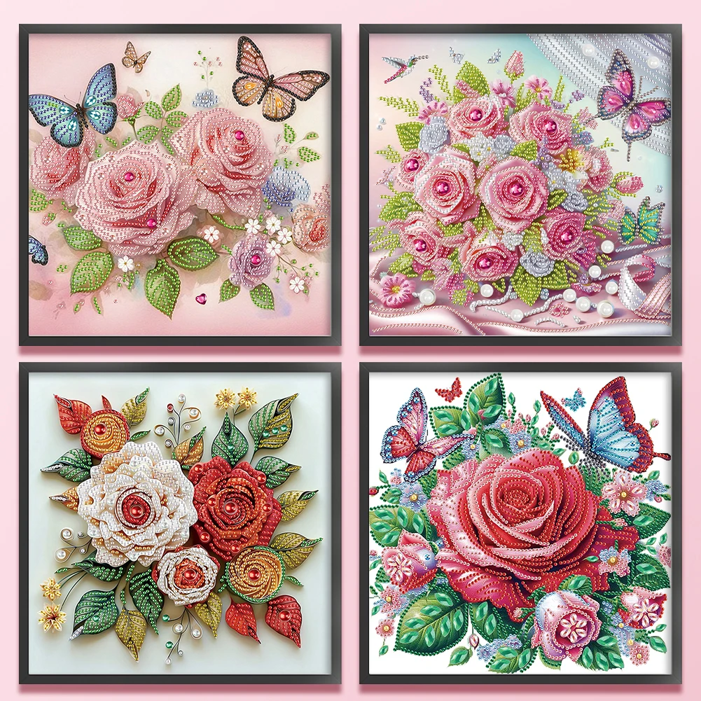 

4Pcs 30x30cm Flower 5D DIY Special Shape Crystal Partial Diamond Painting Kit