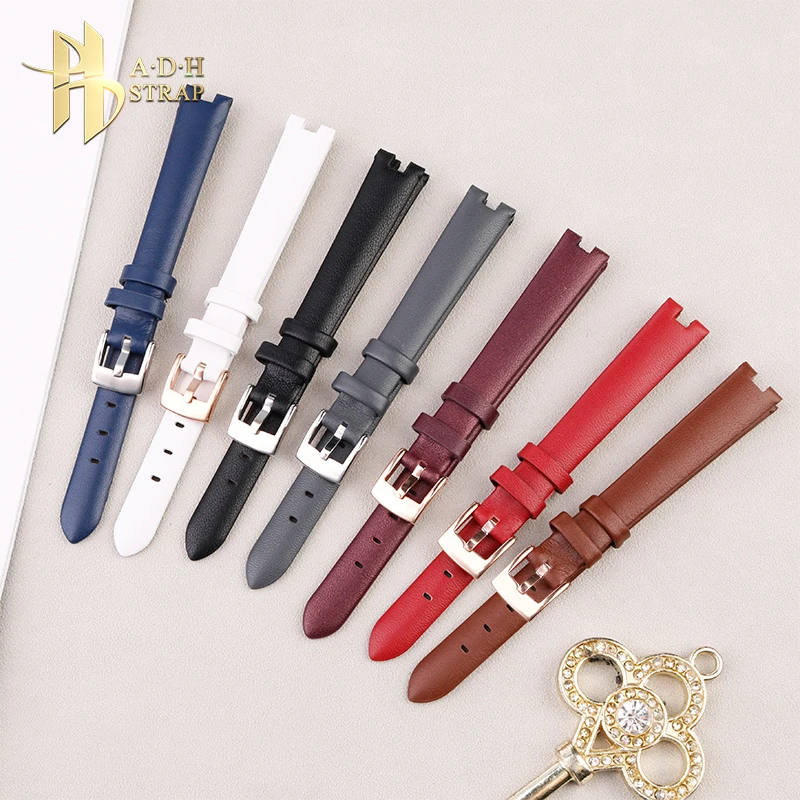 스와로브스키 5376812/5376830/842 소 가죽 시계 밴드 오목 인터페이스 팔찌 핀 버클 12mm 여성용 가죽 손목 시계 스트랩