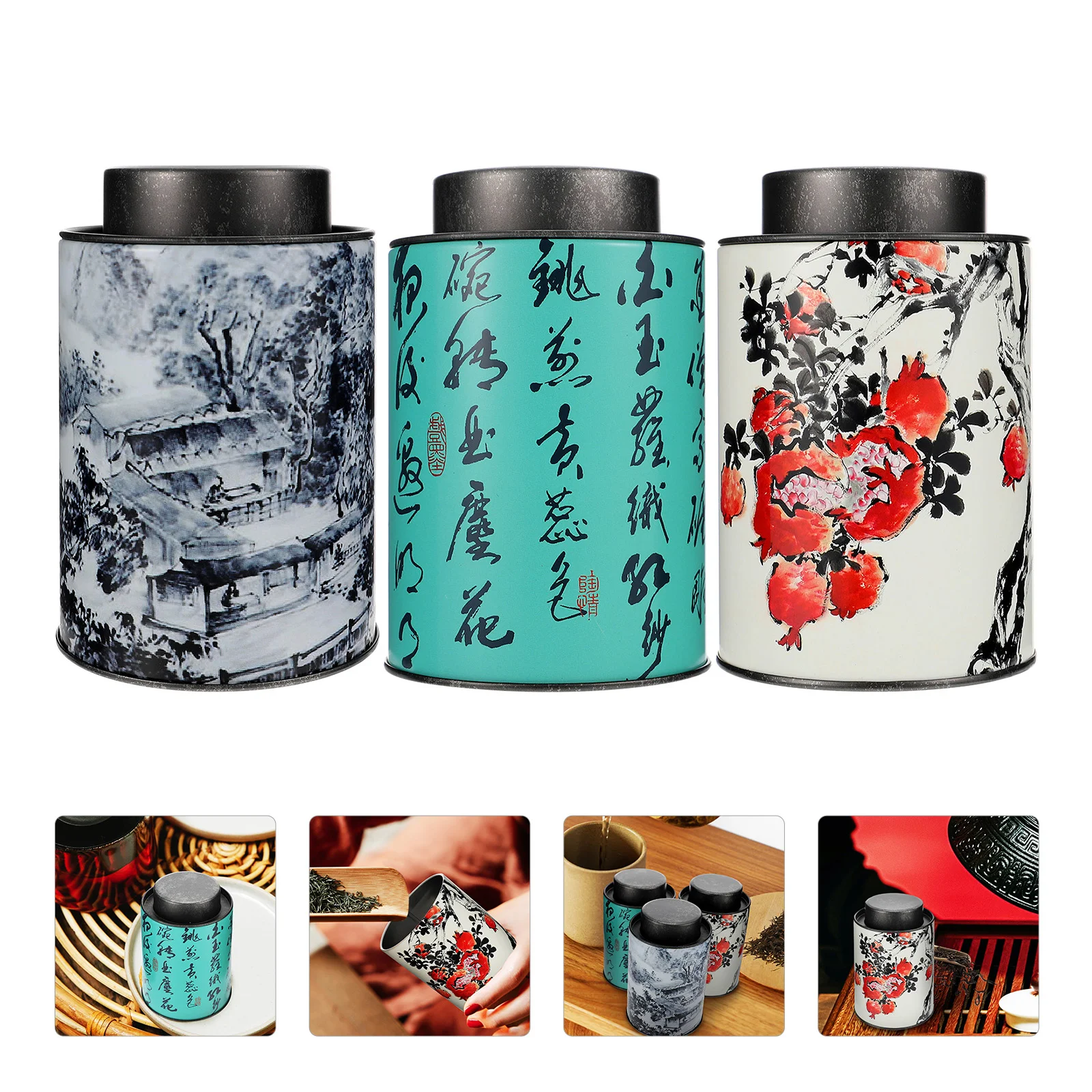 

3 Pcs Tinplate Tea Home Leaves Organizers Oatmeal Holder Sealed Jars Storage Sealing Canisters Containers Cans Tanks Mini