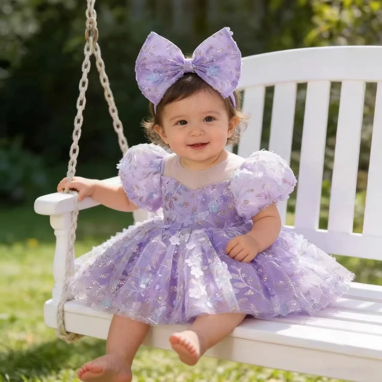 Custom Sweetheart Neck Puff Sleeve Flower Girl Dress Wedding Party Gown Birthday Party Dress Kids Pageant Gown Formal Dressفساتي