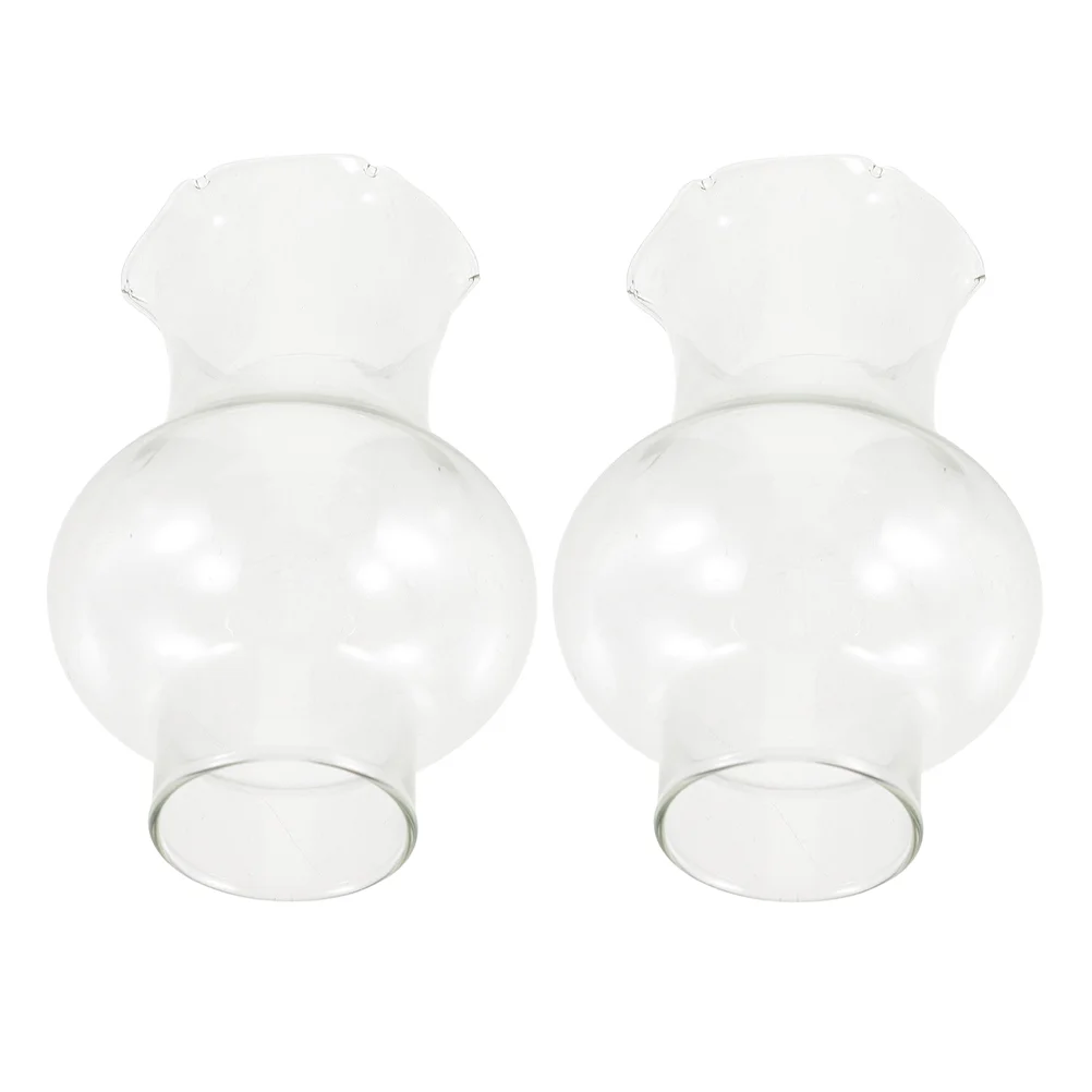 2 Pcs Lantern Kerosene Lamp Accessories Clear Shade Round for Oil Glass Replacement Transparent Chimney