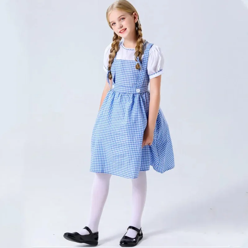 Kind Traditionele Blauwe Plaid Oktoberfest Dirndl Jurk Kostuum Voor Kid Meisjes Halloween Feest Cosplay Dorothy Tovenaar Van Oz Kostuum