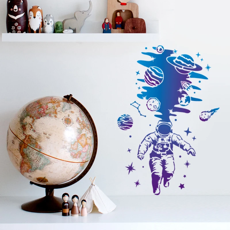 2pcs Astronaut Planet Stencil 15×22.5inch Splicing Size Large Space Theme Template with Paint Brush 11.8×11.8inch Astronauts - view 5