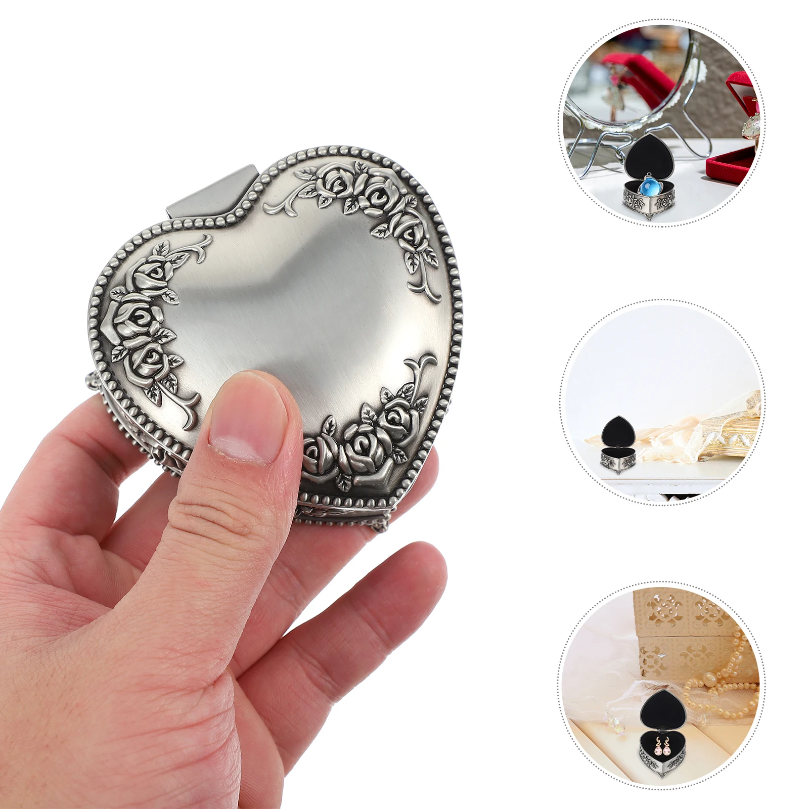 

Jewelry Heart-shaped Carved Box Vintage Decoration Container Jewellery Boxes Portable Retro Home Silver Case Storage