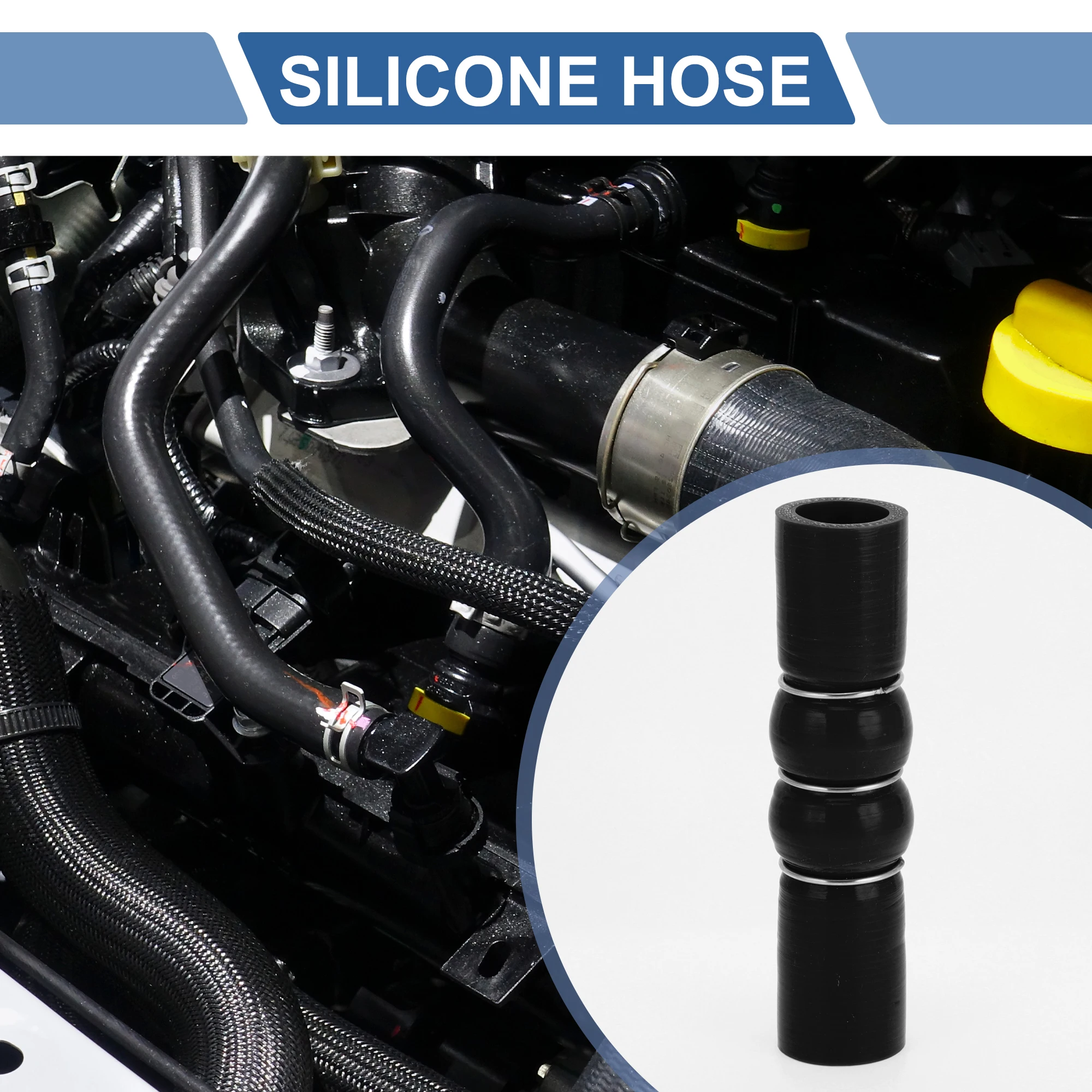 UXCELL Car Silicone Hose with Clamps 25mm-80mm ID 152mm Length Black Hump Hose Coolant Hose Universal Engine Parts 1 Set