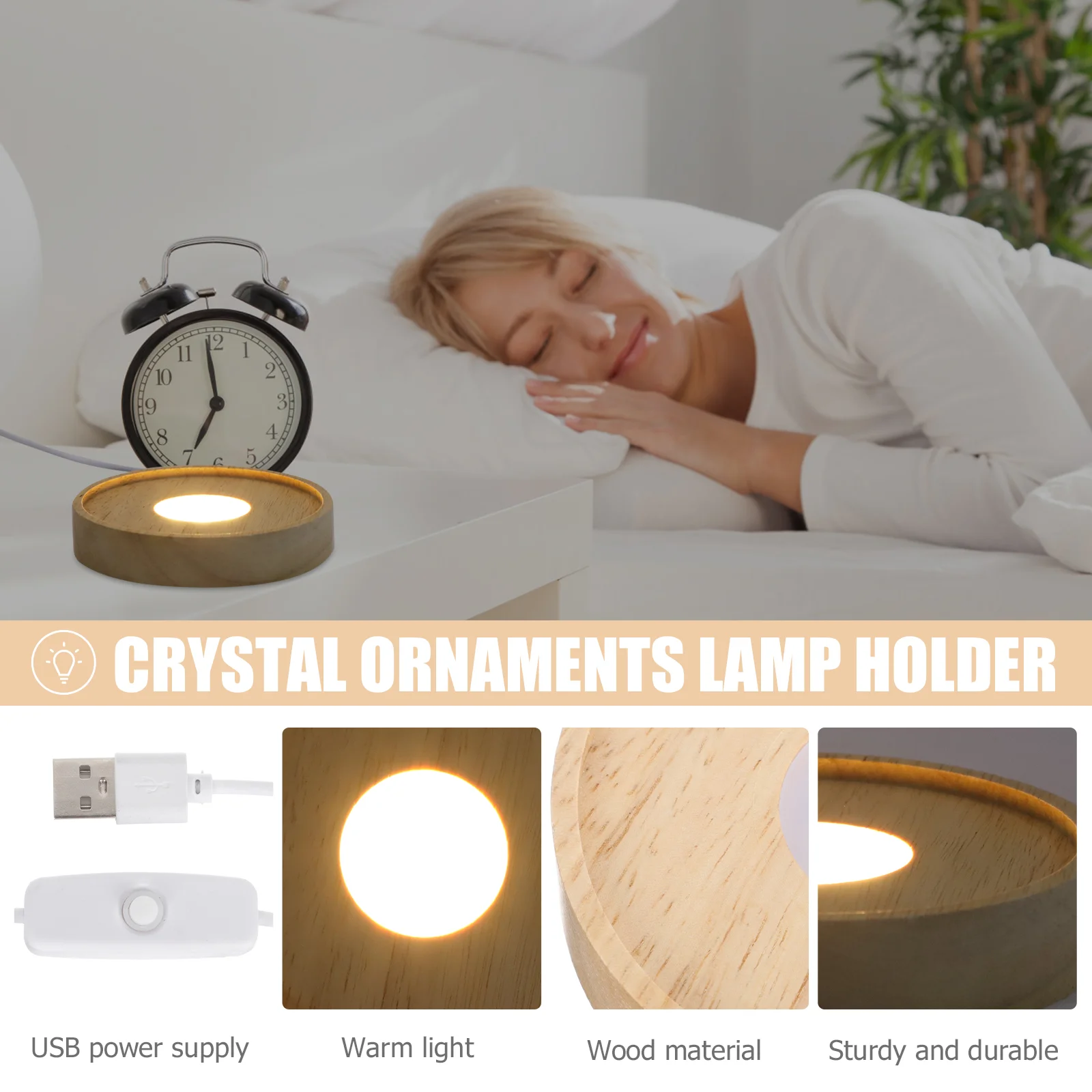 LED Luminous Base Table Decor USB Lamp Lights Display Glowing Crystal Ball Holder Lighting