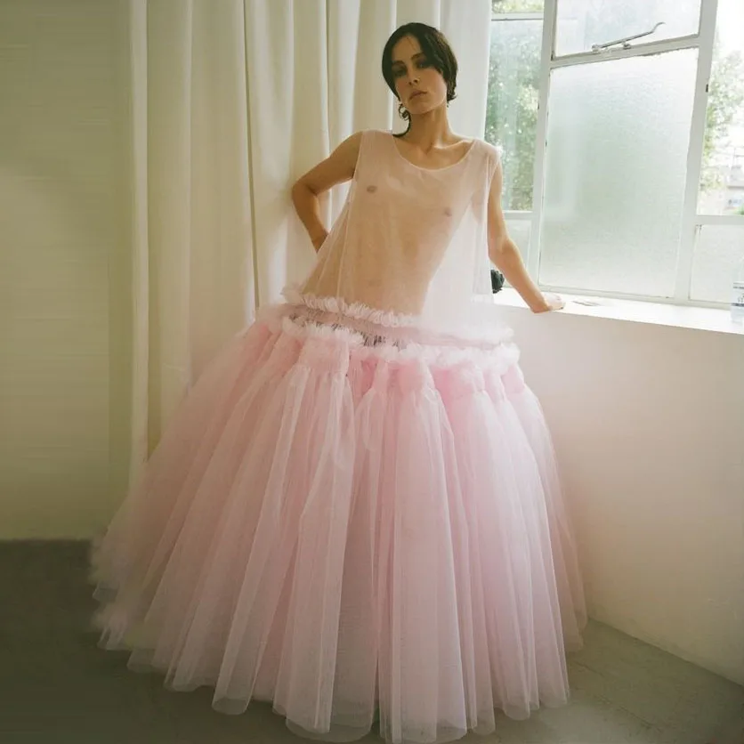 2023 Spring Couture See Thru Dress Puffy Tulle Sheer Hot Pink Prom Party Dresses Custom Made Event Dress Special Occasion Gowns