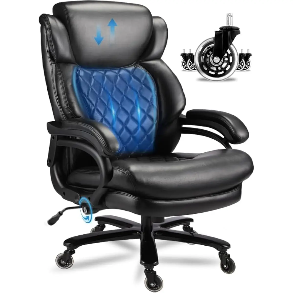 Office Chair for Big and Tall Users • 600 LBS Capacity • Extra Wide 23.9 Inch Seat • High Back with Adjustable Lumbar and Headre
