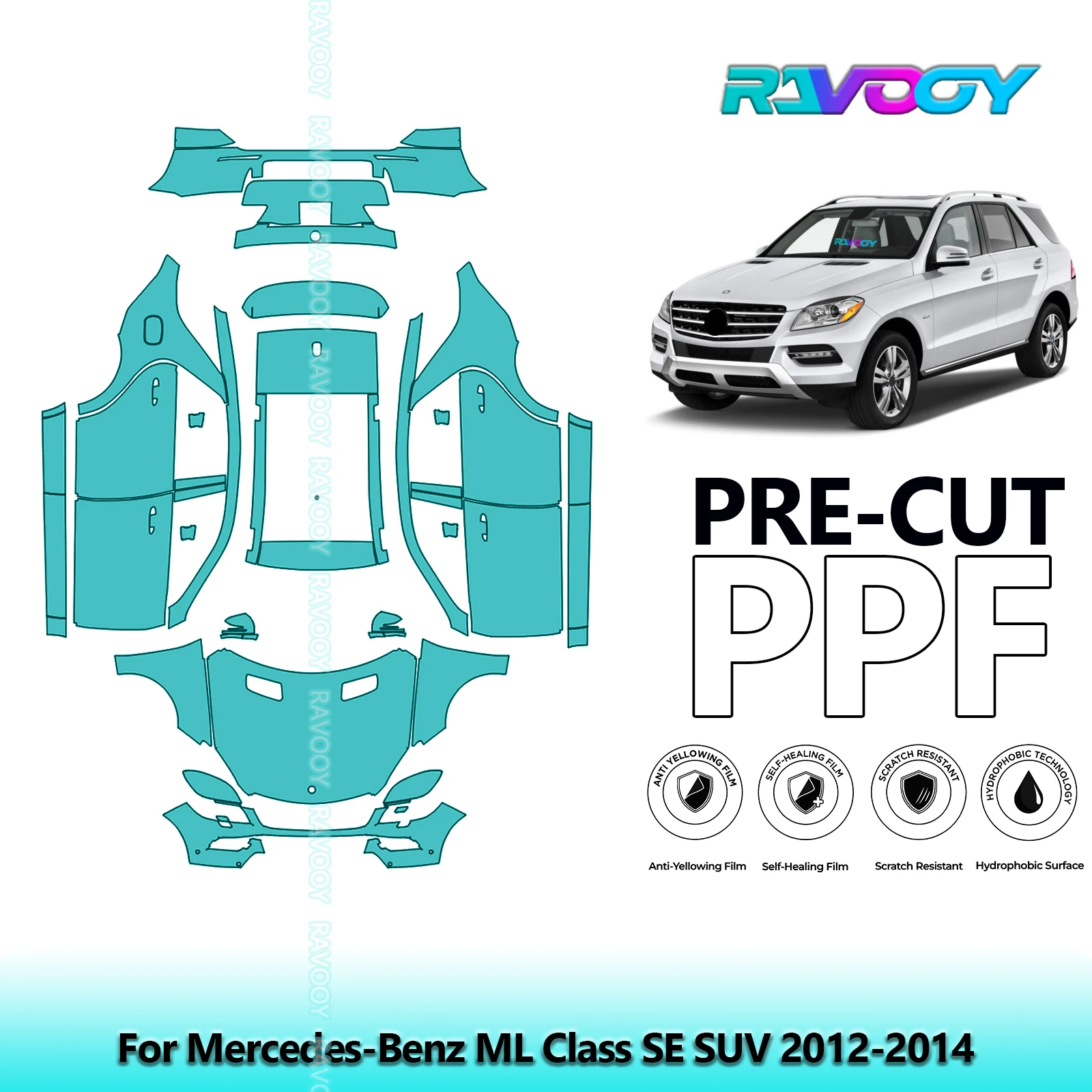 

Полный автомобильный прозрачный бюстгальтер, предварительно вырезанная защитная пленка PPF для внедорожника Mercedes-Benz ML Class SE 2012-2014