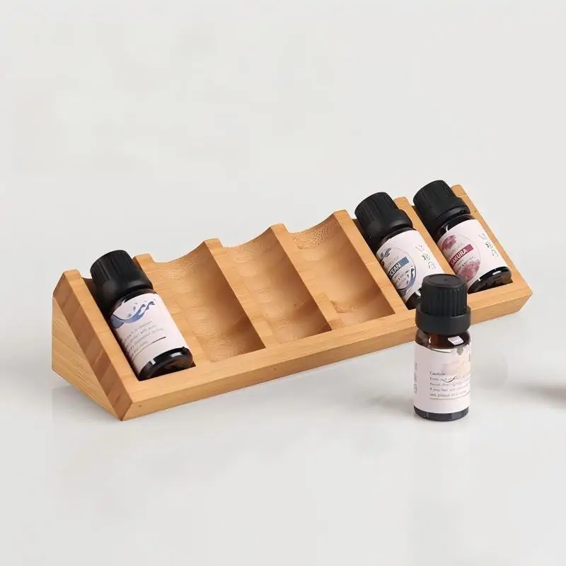 Wooden Multi Compartment Essential Oil Storage Rack Desktop Aroma Diffuser Bottle Organizer Display Stand Live Streaming Product