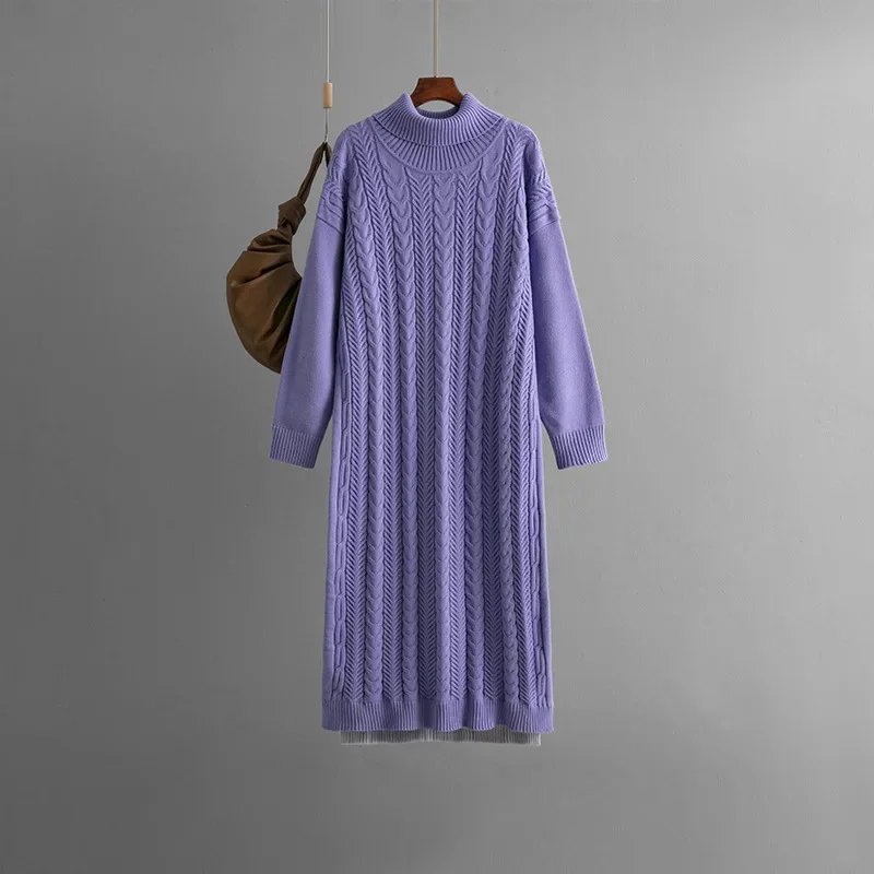 Autumn Winter 2024 New Long Sweater Pullover Women's Loose Fashion Sexy Traf Thickened Fried Dough Twists Knitwear Long Dress