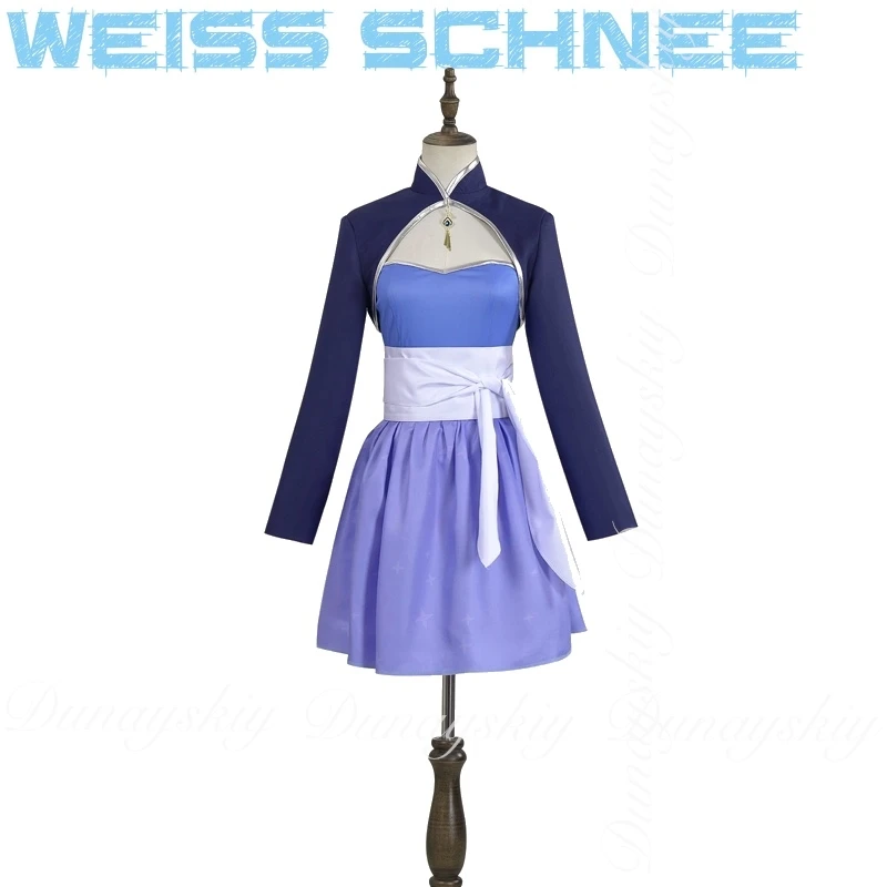 RWBY Anime Weiss Schnee Cospaly The Schnee Dust Company SDC Inheritrix With Dress And Silvery Wig Cosplay Costume Anime Full Set