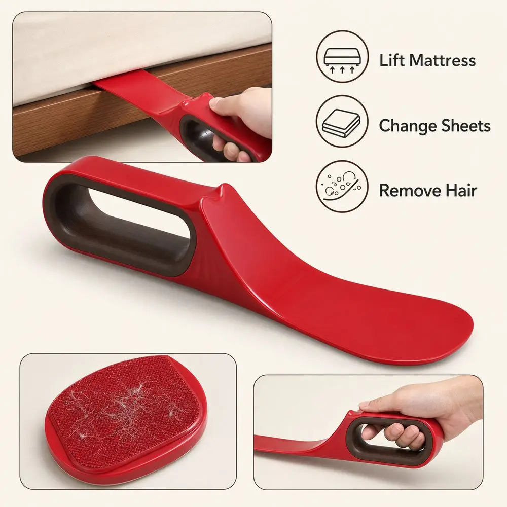 Durable 3-IN-1 Bed Lifter Tool Ergonomic with Hair Removal Bed Sheet Changer Efficient Portable Sheet Changing Tool Home Use