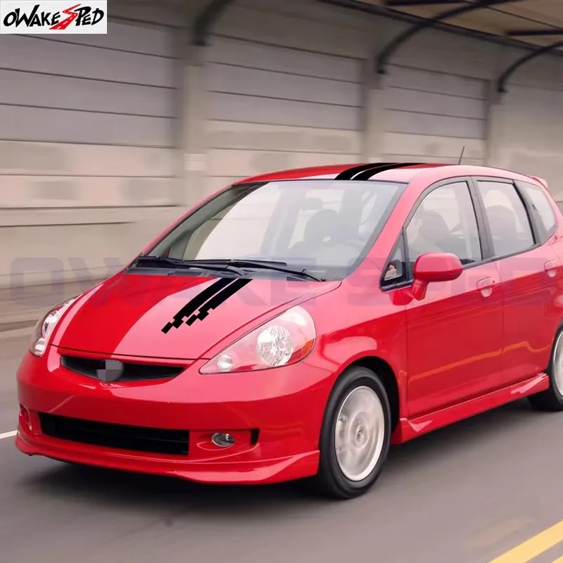 

2 шт. для Honda Fit Jazz Sport Stripes, наклейка на капот автомобиля, крышка двигателя, декор, виниловые наклейки, аксессуары для стайлинга