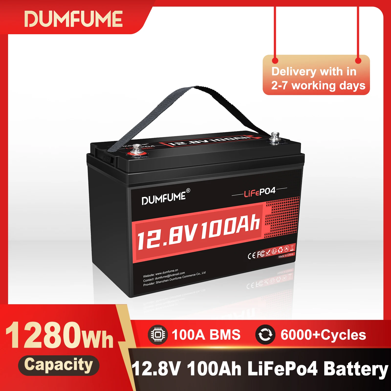 

Dumfume 12.8V 100/300/600Ah LiFePO4 Lithium Battery Rechargeable Solar System Batteries Perfect for RVs Camper Marine Off-grid