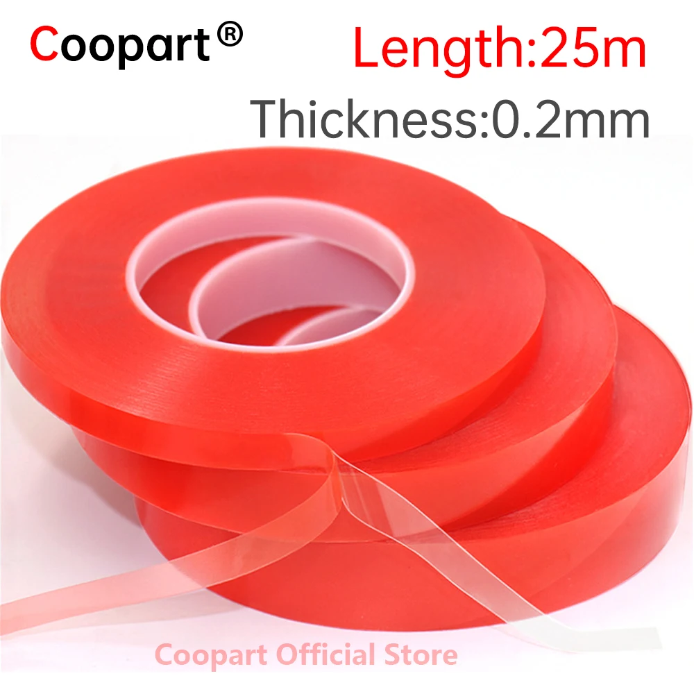 0.2MM 3/5/8 Strong Acrylic Adhesive PET Red Film Clear Double Side Tape No Trace For Cell iPhone Tablet iPad LCD Screen Glass