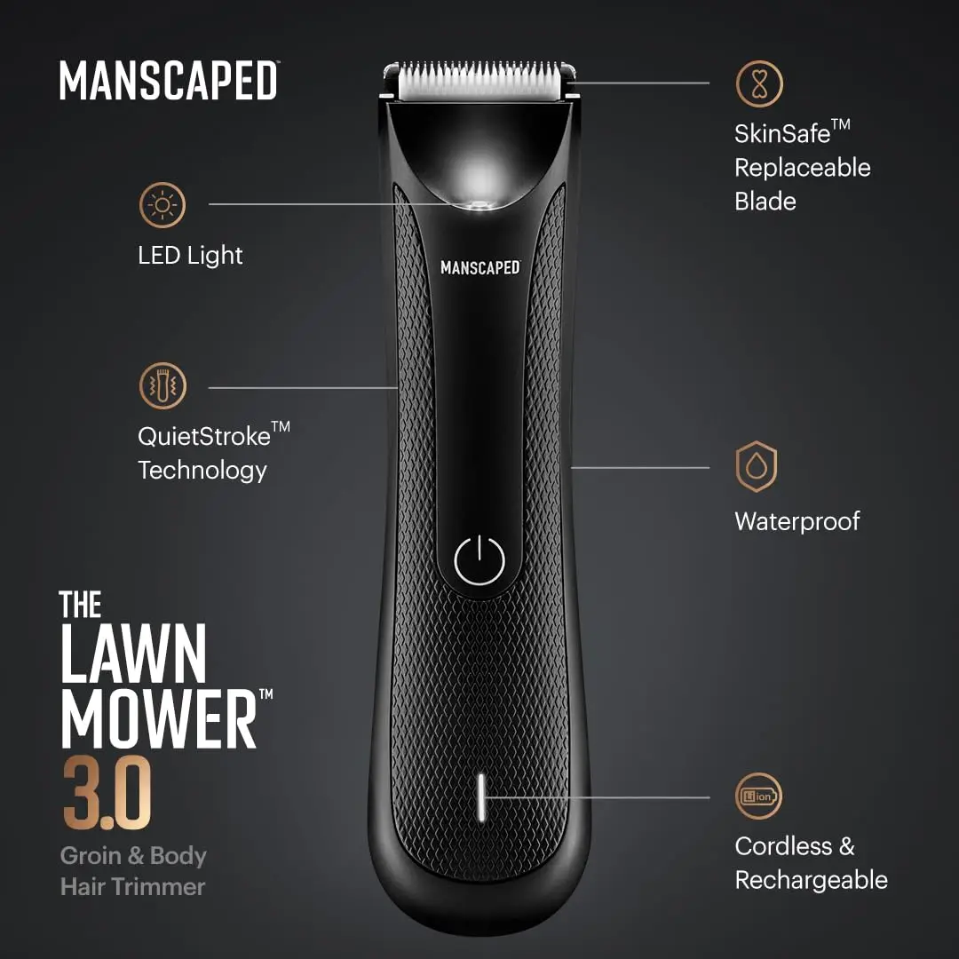 Electric Groin Hair Trimmer, The Lawn Mower® 3.0, Replaceable Ceramic Blade Heads, Waterproof Wet/Dry Clippers, Stand