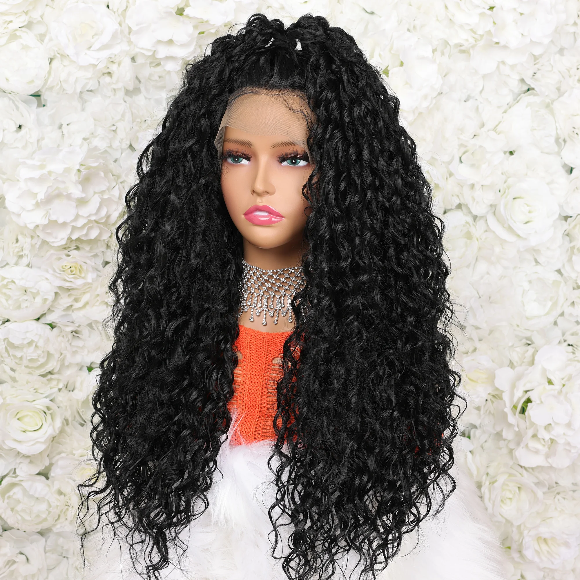200% Density 13*4 Lace Front Synthetic Wig, Long Afro Curly
