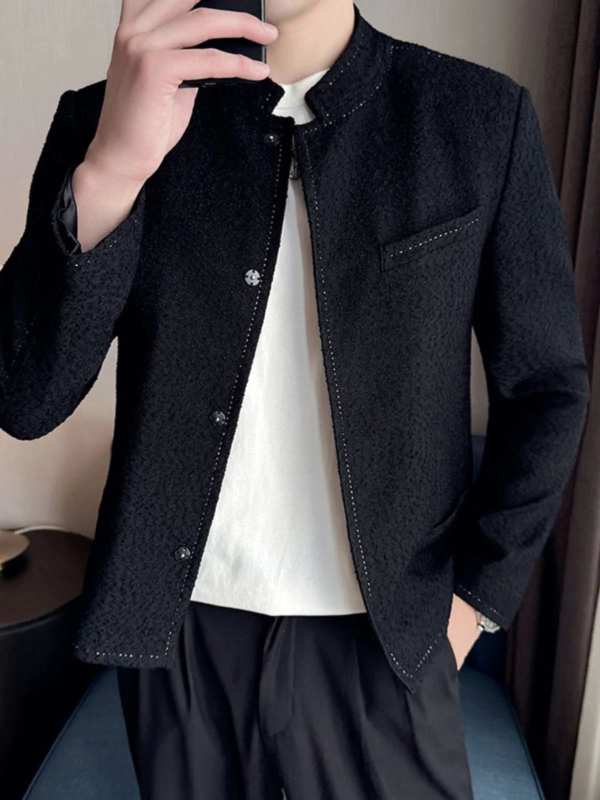 

Slim Fit ort Jaet Men's Stand Collar White Spring Autumn New Design Trendy Small Suiting Jaet Youth ular Sle
