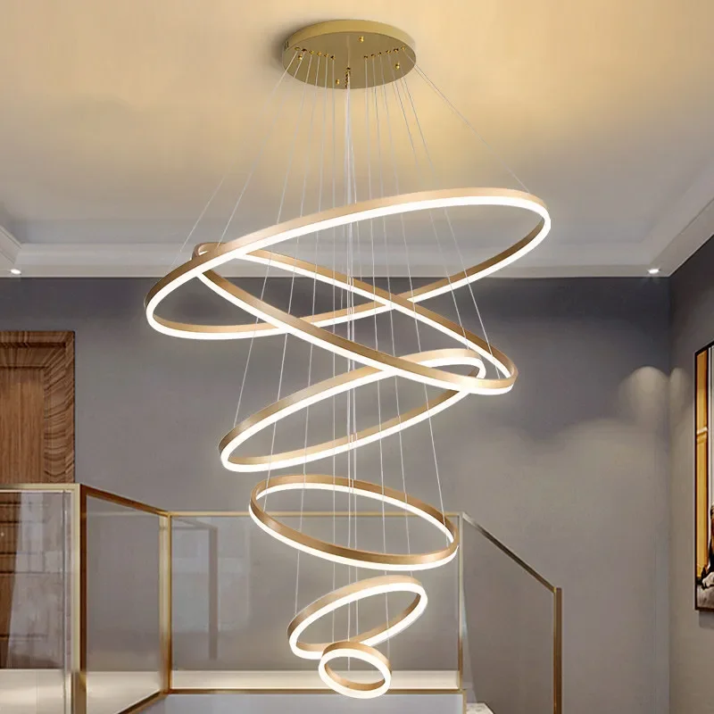 Modern Simple Living Room Floor Lamp Luxury Hollow Ring Chandelier for Duplex Villa Staircase Loft Lighting Fixture