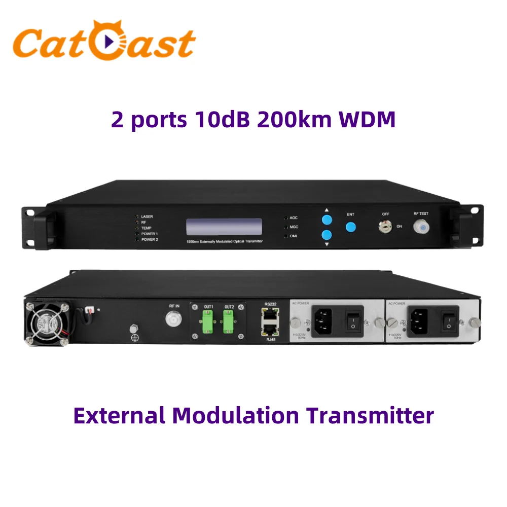 1550nm Network External Transmission 2 ports 10dB 200km WDM Dual Power Supply RF to Optical Converter