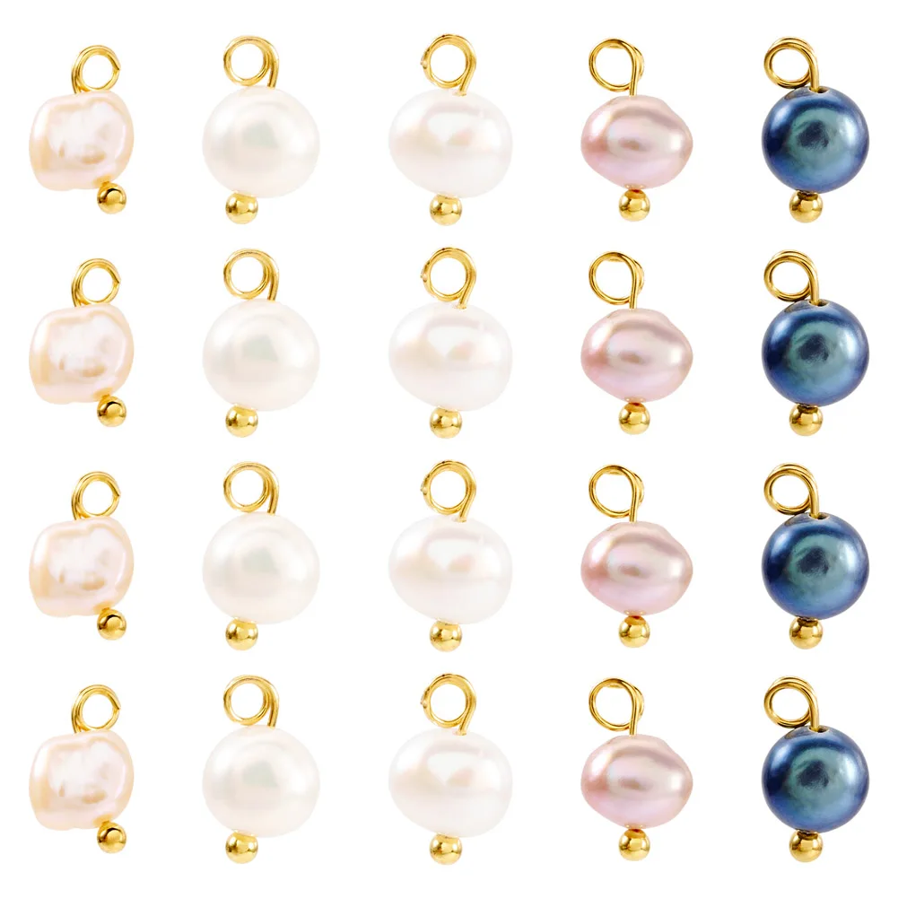 20Pcs Natural Cultured Freshwater Pearl Charms With Golden Brass Loop for Earrings Necklace Pendant Accessories Making Findings