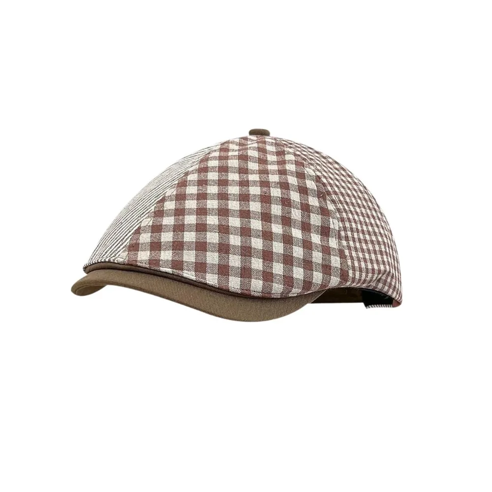

Trendy Retro Duckbill Cap Adjustable Breathable Beret Plaid Lightweight Painter's Hat Unisex