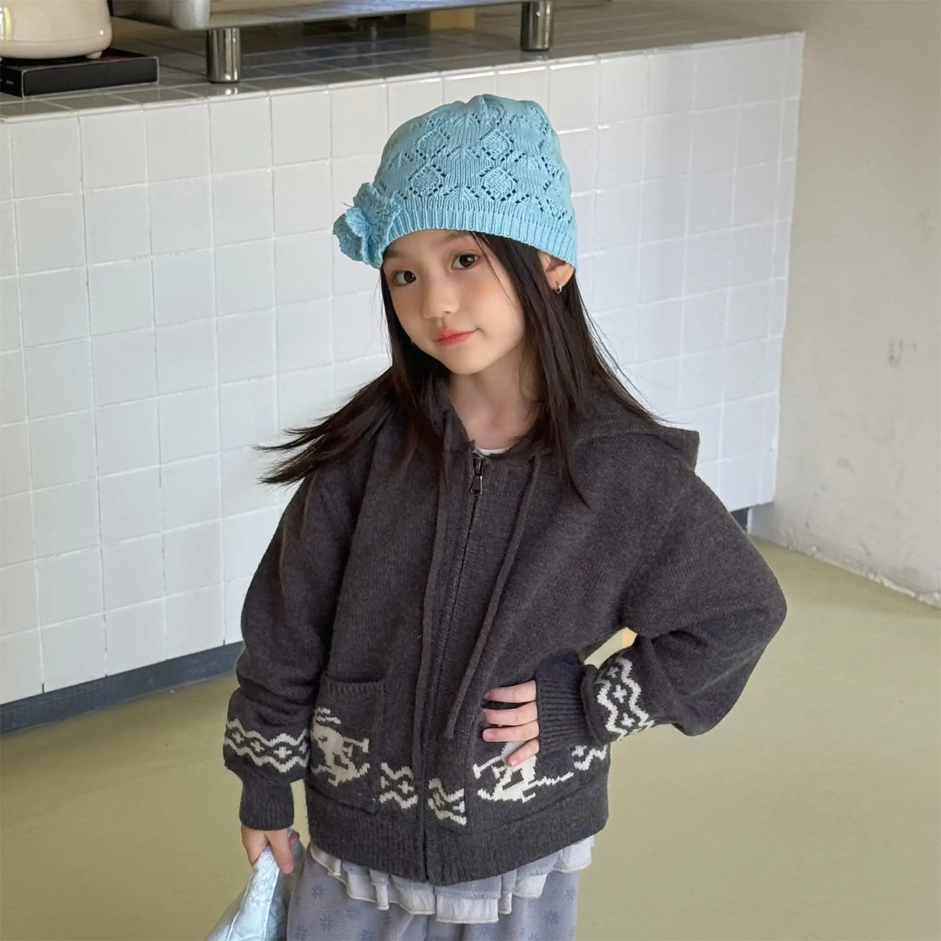 

2025 Autumn New Children Knit Sweater Cardigan Girls Long Sleeve Hooded Coat Boys Casual Jacket Kids Knitwear Baby Clothes