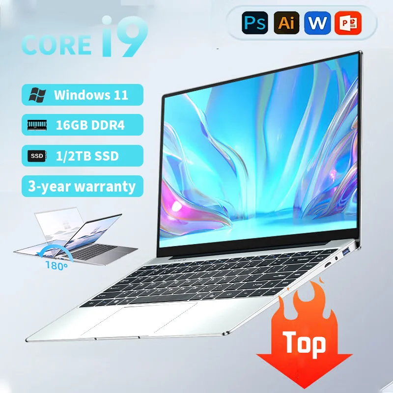 

2025 Portable Gaming Laptop Computer PC Core i9 8950HK Windows 11 Por 14.1" Notebook 16GB RAM 1TB 2TB SSD Office games