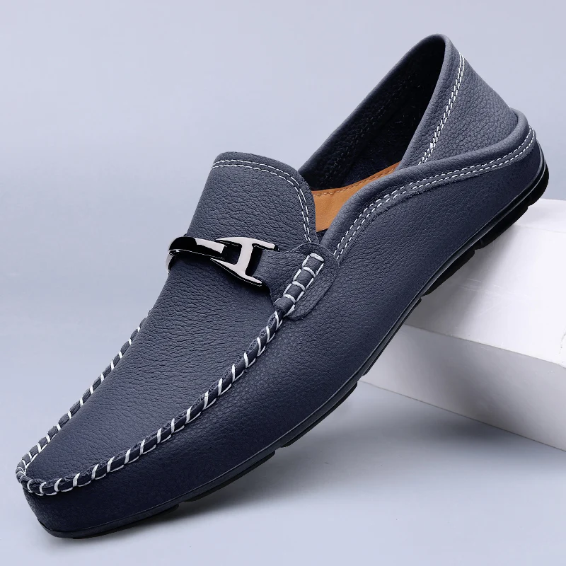 

Luxury Genuine Leather Metal Buckle Business Leather Shoes Men Casual Shoes Brand Soft Sole Loafers Comfy Driving Shoes for Men