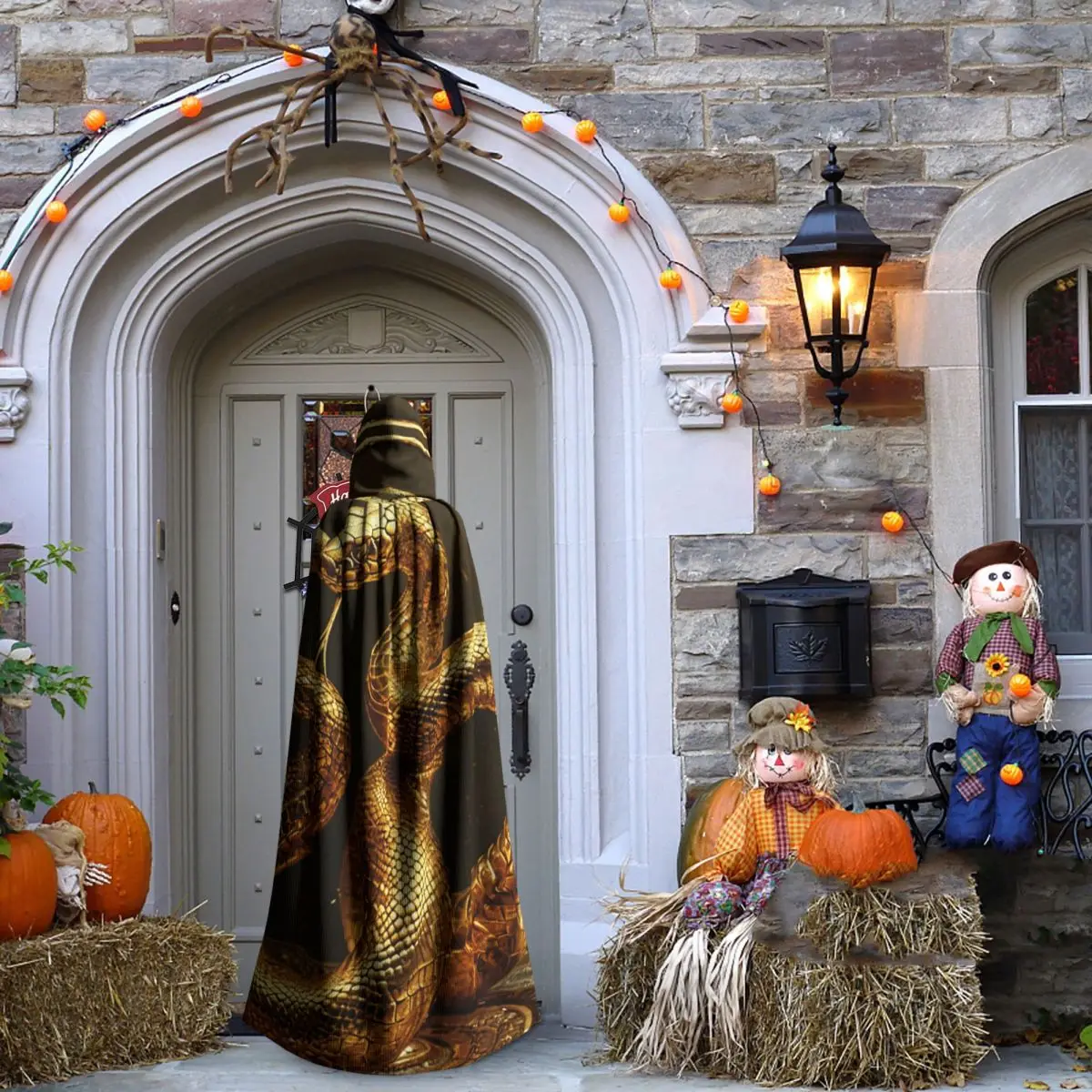 الذهب مخيف الأفعى طويلة مقنعين عباءة الساحرة القرون الوسطى زي تأثيري كيب هالوين مصاص دماء الكبار للجنسين