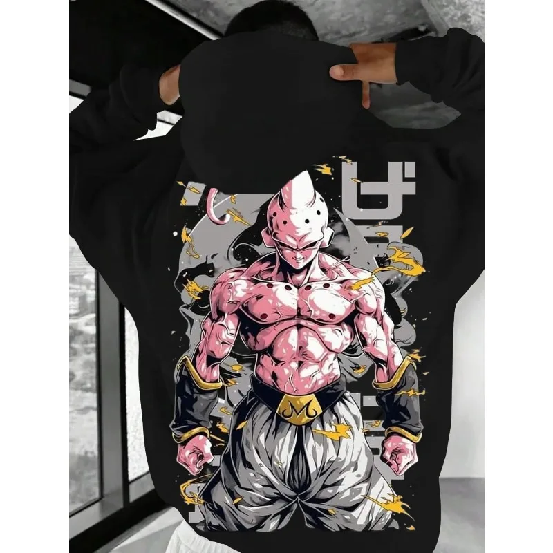 日本アニメドラゴンボールパーカー魔人ブウ柄プリントメンズスポーツウェア秋ルーズ長袖ストリートY2Kトップス