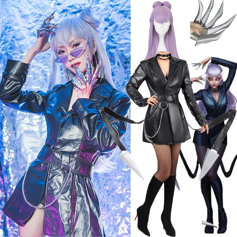 

CosplayKDA Girl Group The Baddest Agony's Embrace Evelynn Leather Jacket Uniform Dress Outfit Games Cosplay Costumes Wigs and pa