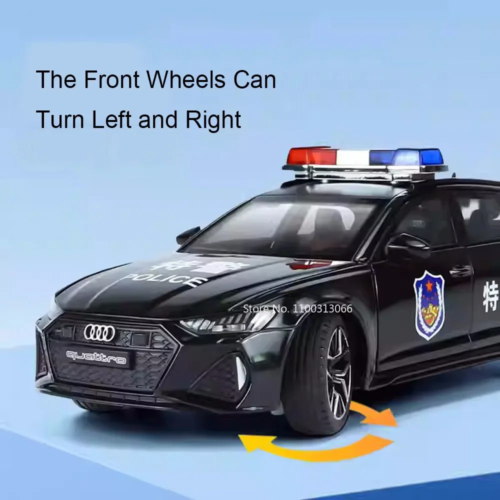 1:24 Alloy Audi RS6 Models Toys Police Cars with Light Music Pull Back Vehicles Rubber Tires Miniature Car for Child Adult Gifts