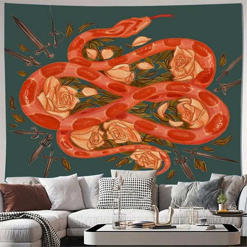 unframed Boho Tapestry Wall Hanging Gothic Floral Serpent Decor Dark Academia Aesthetic Witchy Home Decor Mystical Room Hanging 