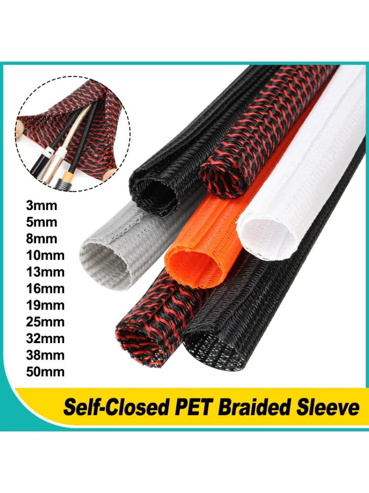 Manchon de câble isolé tressé en PET, gaine auto-fermée de 3mm ~ 50mm, organisateur d'enveloppe de fil fendu, gaine résistante à l'usure à haute Protection