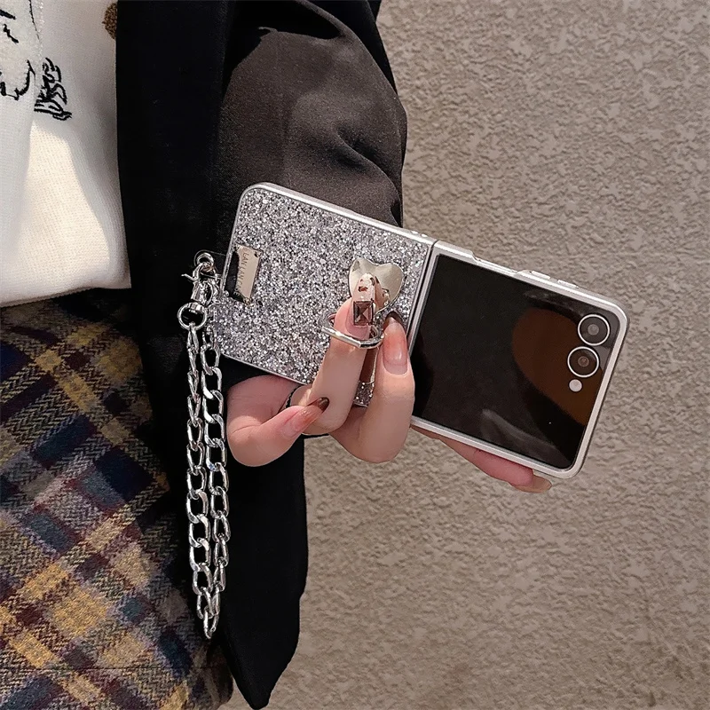 الكورية لطيف القوس الدائري قضية الهاتف لسامسونج غالاكسي Z فليب 7 6 5 Flip6 Flip7 ZFlip5 غطاء مع سلسلة بريق Kawaii حالات Funda #2