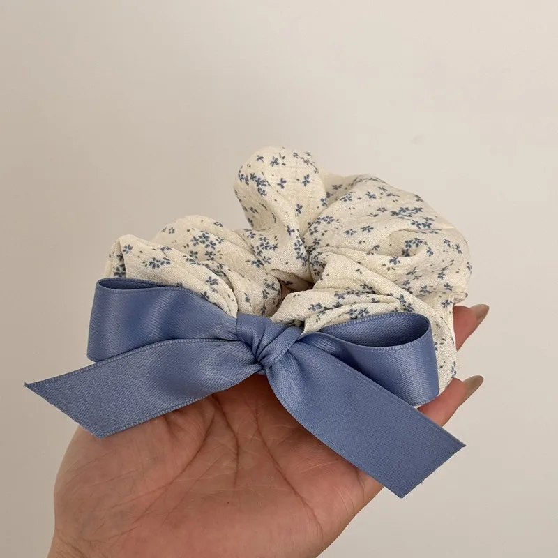 Korean Style Gentle Blue Floral Large Intestine Hair Band Female High Sense Large Size BunHair Band Headband Hair Accessories