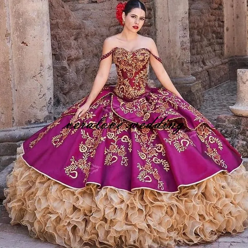 Charro เม็กซิกัน Quinceanera Prom ชุด Modaensuenonupcial 2021 Off ไหล่หวาน15ชุด Princesa Misquinceanos Party Gowns