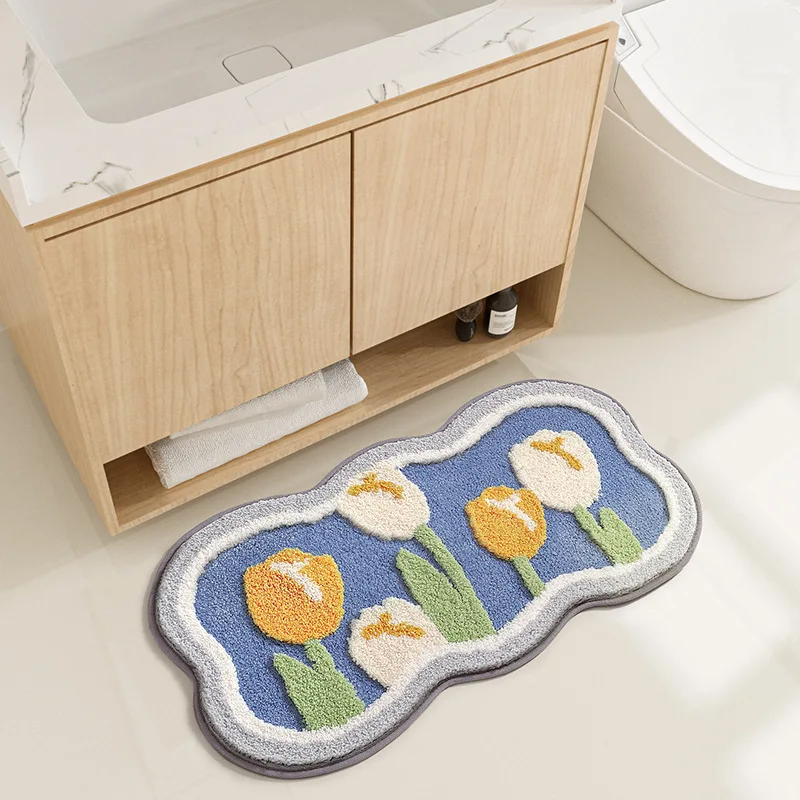 Bathroom Non-slip Mat 3-piece Set Modern Minimalist Flower Absorbent Floor Mat Thickened Bathroom Door Mat High Quality Bath Mat