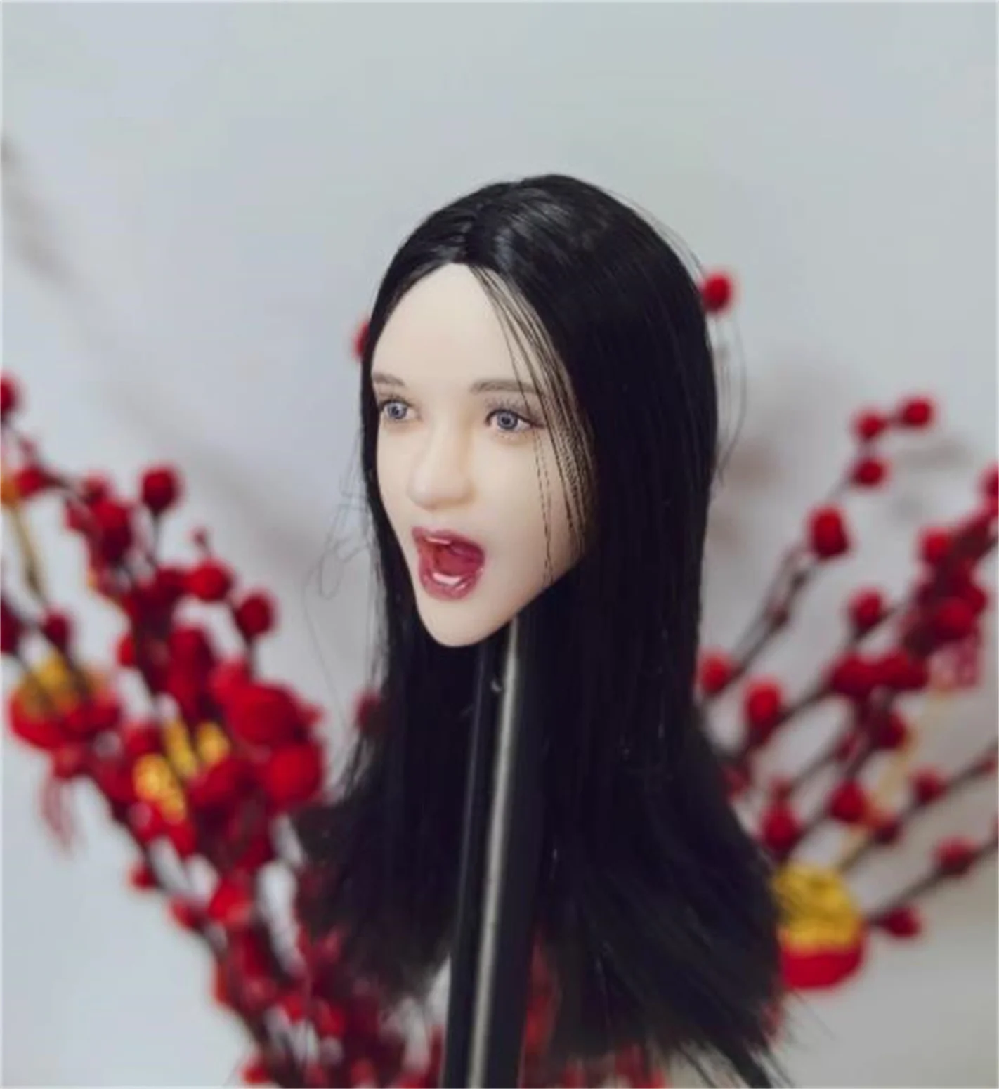 

1/6 Scale Female Head Sculpture Open Mouth Black / brown / Blonde Blue hair Expression For 12" Figure Toys
