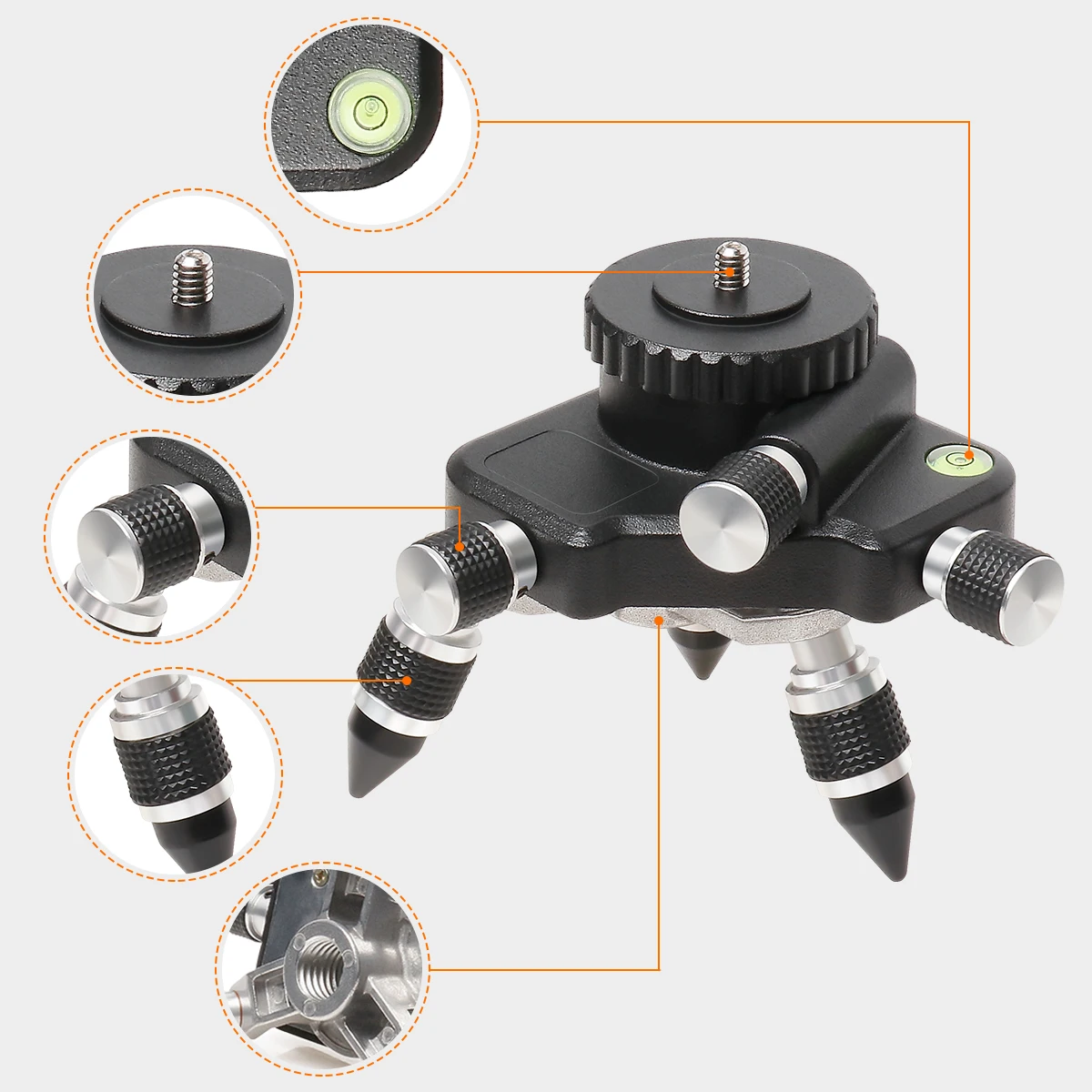 Imagem -04 - Adaptador Giratório de Tripé Huepar 360 ° Base Microajustável de Ajuste Fino para Nível a Laser com Bolha de Nivelamento Montagem de Rosca de 8